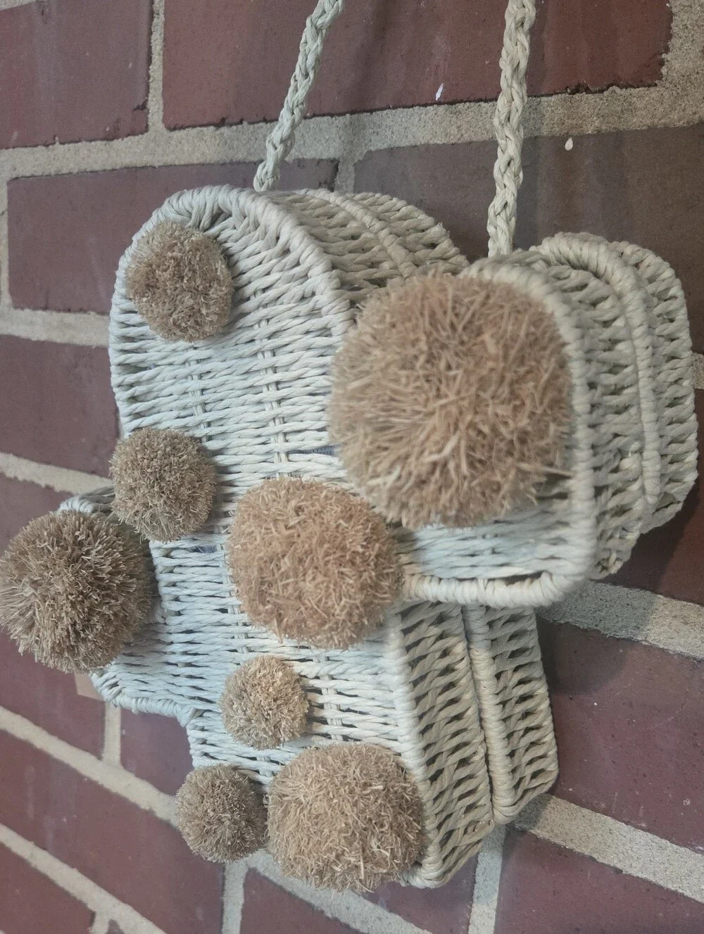 Savanna Anthropologie-Inspired Cactus Woven Crossbody Bag Pom Pom Boho Purse